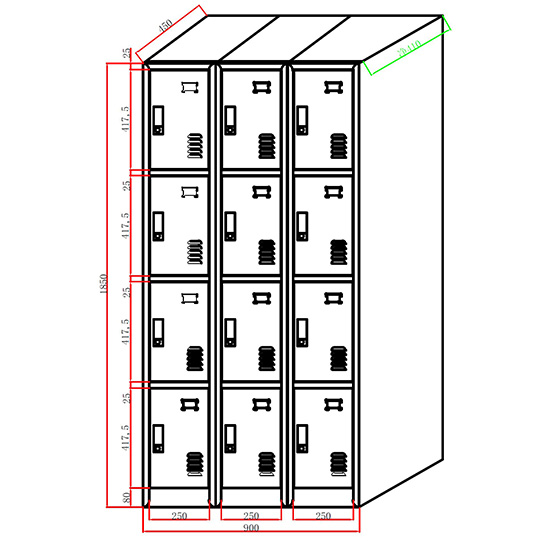 Twelve Door Padlock Locker