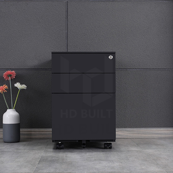 Black 3 Drawers Mobile Pedestal Cabinet